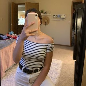 Blue and white striped crop top